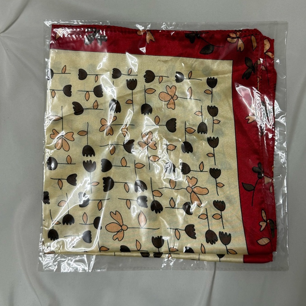 Floral Print Scarf with Red Border